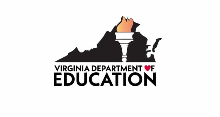 State of Virginia with a torch in the middle and the words Virginia Department of Education underneath